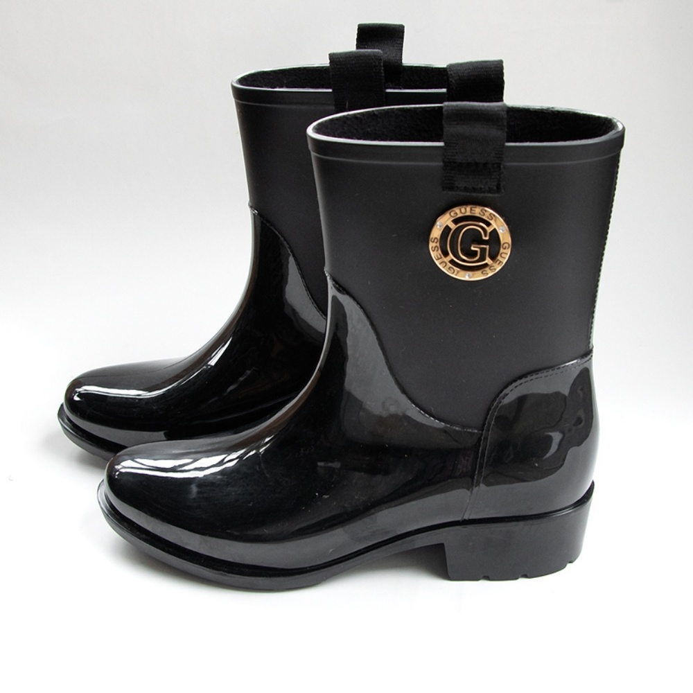 Guess Black Rain Boots with Emblem Sz 7